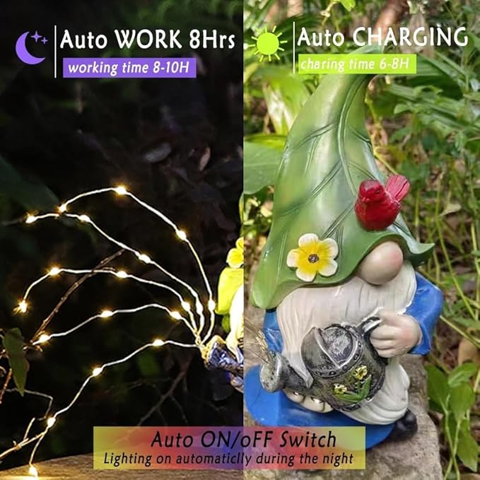 Garden Gnomes Outdoor with LED Solar Light - 11’’Spring Gnomes Decorations for Home/Yard/Patio with Lantern - Solar Garden Statues (Teapot gnome)