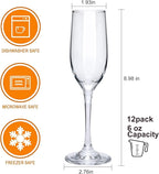 6 oz Champagne Flutes Glass, Wine Flutes Set of 12, for Champagne, Wine, High-End Banquets, Parties, Bars, Weddings, Gifts (12pcs)