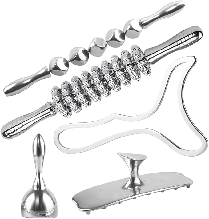 ONUEMP 5-in-1 Stainless Steel Therapy Massage Tools, Gua Sha Scraping Fascia Massage, Maderoterapia Kit Colombiana for Lymphatic Drainage, Cellulite Remover, Ice Body Sculpting