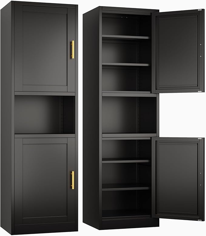 Tall Narrow Storage Cabinet 66.93" H Tall Bathroom Cabinet Metal Pantry Cabinets, 4 Adjustable Shelves for Kitchen, Home Office, Living Room, Dinning Room (20 inches Wide Black)
