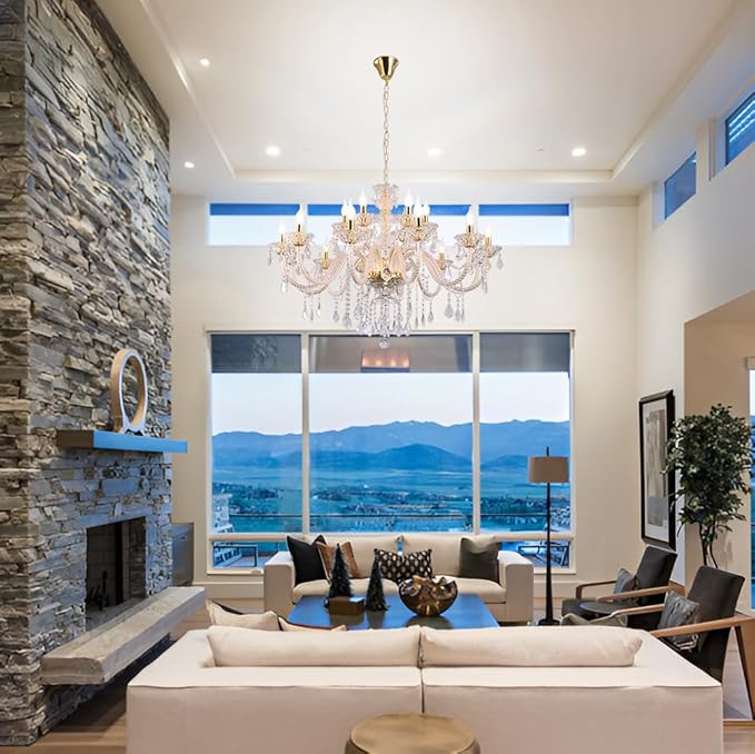 18-Light Double-Layer Crystal Chandelier for Living Room Gold Ceiling Pendant Light Fixtures with K9 Crystal Modern Luxury Lighting for Dining Room, Bedroom, Kitchen