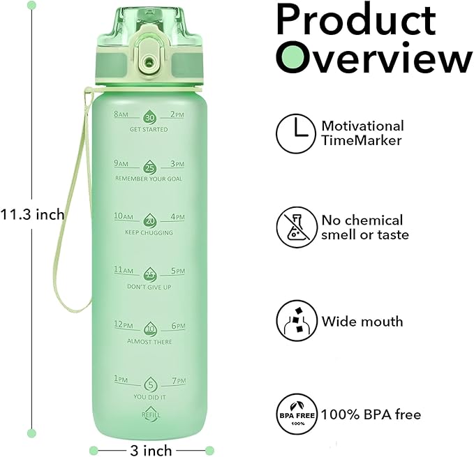 32oz Motivational Water Bottles with Time Marker & Fruit Strainer, Transparent Gradient Color Water Bottle with Times to Drink, Leakproof & BPA Free, Reusable Bottle with Strap (No Straw)