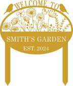 Custom Metal Flower Sign with Stakes - Personalized Garden Decor, Housewarming Gift - Large Yard Sign Plaque