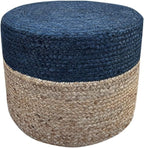 Jute Pouf Ottoman | Footrest Pouf | Hand Braided - Round Boho Pouffe - for Living Room, Bedroom, Nursery (18"x18"x12") Navy