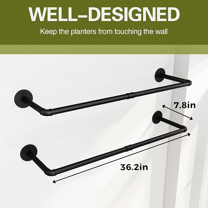 2Pc Hanging Planters for Indoor Plants Plant Hanger Indoor Hanging Plant Holder Black Metal Rod(Pot/Chain/Plant not Included