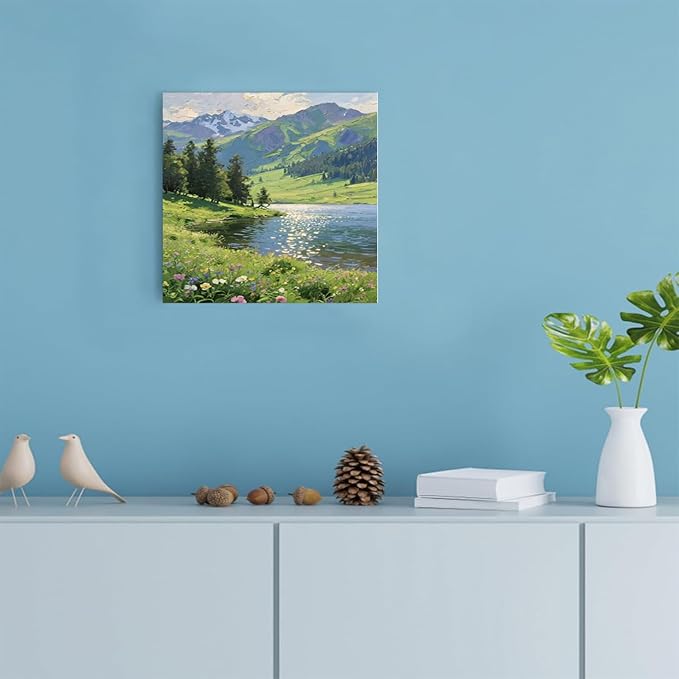 The scenery of mountain streams and green meadows is suitable for living rooms bedrooms offices landscape posters and wall paintings