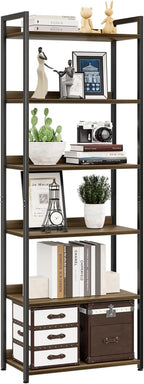 NUMENN Bookshelf, 6 Tier Bookshelves, Home Office Bookcase Shelf Storage Organizer, Free Standing Storage Shelving Unit for Bedroom, Living Room and Home Office, Dark Walnut