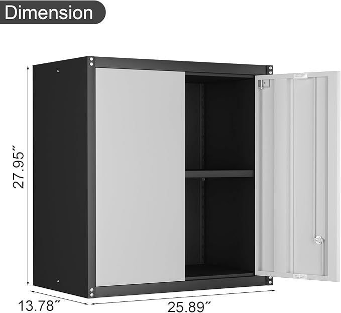 Metal Wall Cabinet,Locking Cabinet with Shelves,Wall Mounted Storage Cabinet1 for Basement,Home,Garage,Gray