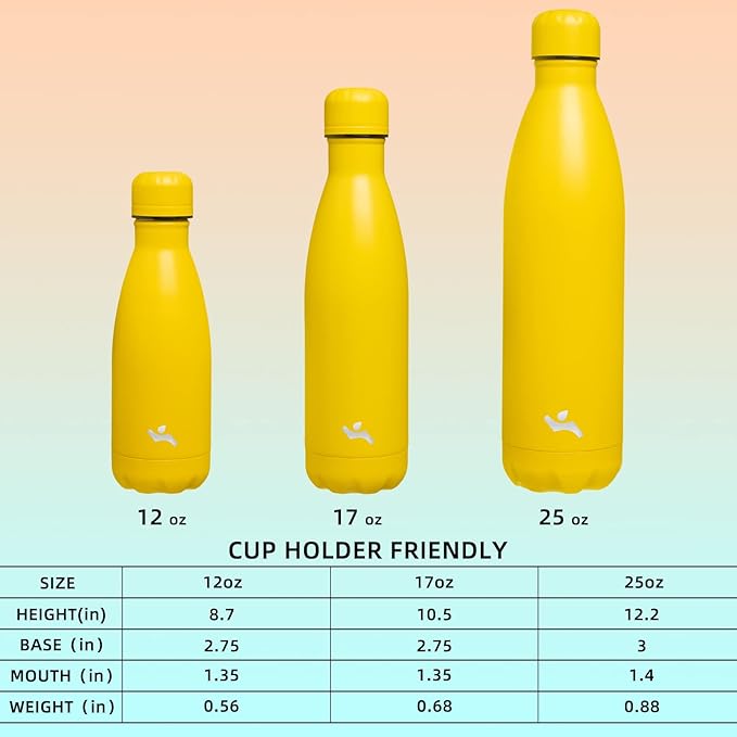 Insulated Water Bottles,25 oz Double Wall Stainless Steel Vacumm Metal Flask for Sports Travel,Yellow
