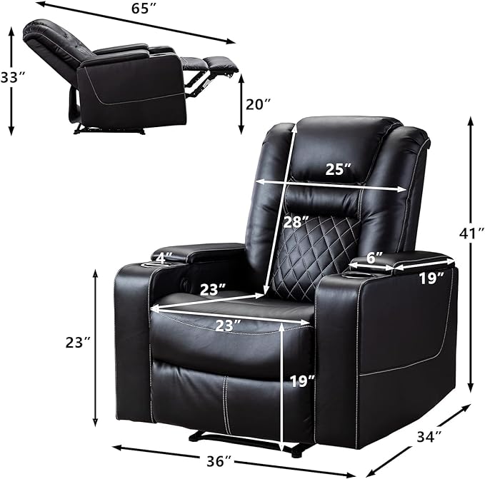 CANMOV Electric Power Recliner Chair Set of 2, Breathable Leather Home Theater Seating with Hidden Arm Storage, Power Recliner Chair for Living Room with USB Ports and Cup Holders,Black