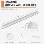 Solid Ash Wood Picture Ledge Shelf, Floating Shelves Set of 2, 56 Inch Long Large Ledge Shelves, Nursery Book Shelves Wall Mounted for Living Room Bedroom Kitchen Decor Kids Bookshelf, White