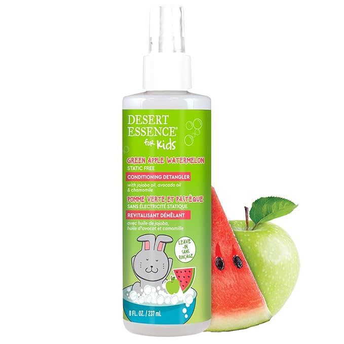 Desert Essence Kids Conditioing Detangler Spray 8.0 fl oz - Vegan, Gluten-Free. Cruelty-Free - Leaves hair smooth, shiny and easy to comb through - Gentle Formula