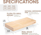 Homeforia 18 inch Wood Floating Shelves, High End Solid Natural Wood 18inch Floating Shelf for Wall Mounted, Unfinished Wooden 18in Floating Shelves, Heavy Duty Bracket, 18 X 6.5 X 1.75 inch, Set of 3