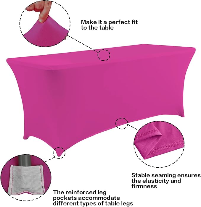 IVAPUPU 4FT Table Cloth for Rectangular Fitted Events Stretch Fuchsia Table Covers Washable Cover Spandex Tablecloth Protector for Party, Wedding, Cocktail, Banquet, Festival