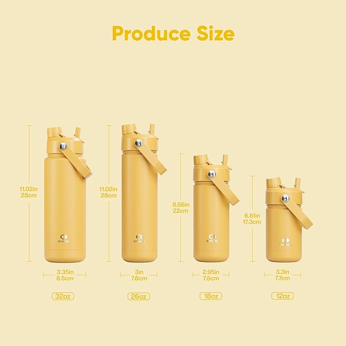 Insulated Water Bottle with Straw Stainless Steel Water Bottle, Leak-Proof, BPA-Free, Double Wall Vacuum Keeps Cold for 24 Hours for Sports, Travel, School (18 oz, Elfin Yellow)