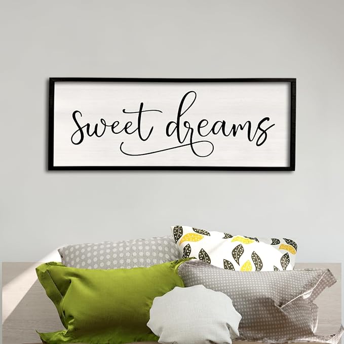 comurdyo Sweet Dreams Wall Decor Above Bed Sign 40" x 15" Master Bedroom Wooden Antique Framed Large Rustic Farmhouse Guest Room Beautiful Simple Hanging Plaque Over Bed Wall Art (Black)