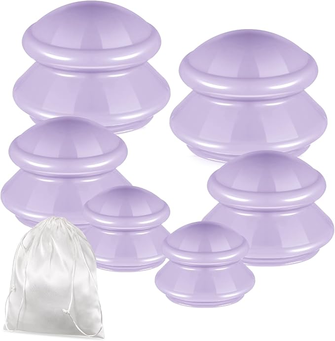TrelaCo 6 Pcs Cupping Kit for Massage Therapy 3 Sizes Silicone Cupping Set Chinese Massage Therapy for Studio Household Cellulite Joint Pain Muscle Pain(Lavender)
