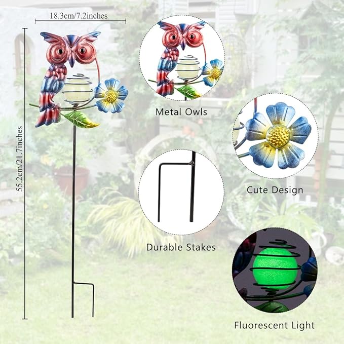 Set of 3 Owl Decorative Garden Stakes,Glow in The Dark Metal Yard Art,Waterproof Stakes Decorative for Outside,Metal Garden Decor for Mom,Women,Yard Lover