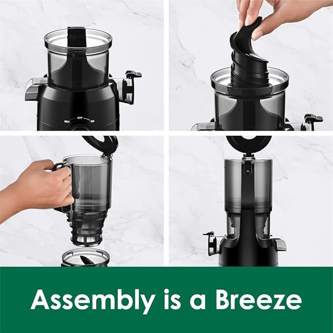 Cold Press Juicer Machines Slow Masticating Juicer Machines with 1.1 L Large Feed Chute Fit Whole Fruits and Vegetables Easy Clean Self Feeding,High Juice Yield,BPA Free (Ink-black)