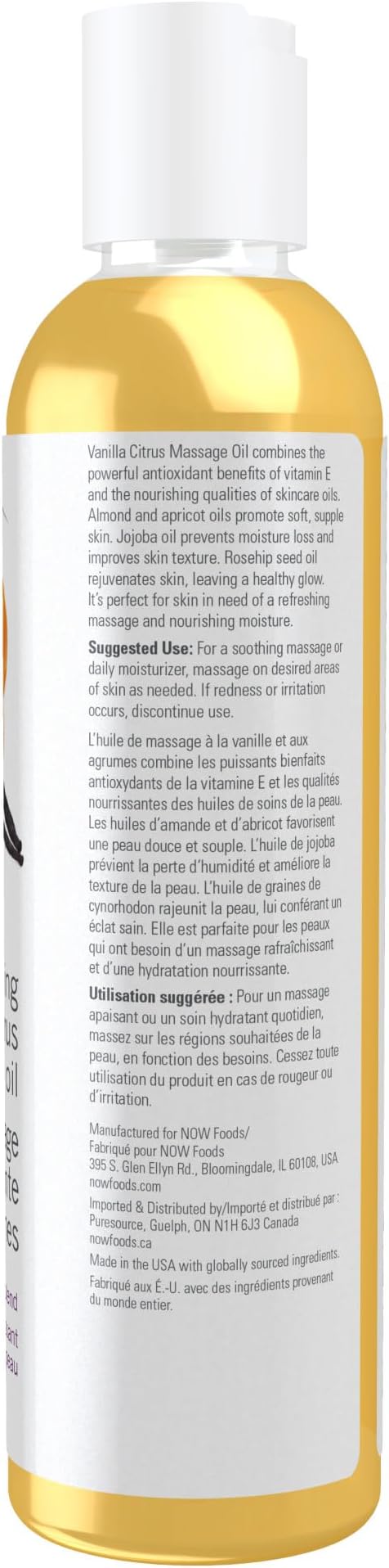 NOW Foods Solutions, Refreshing Vanilla Citrus Massage Oil, Skin Rejuvenating Blend, Supple Skin, 8-Ounce