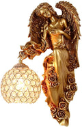 LITFAD Antique Spherical Sconce Light Decorated Bedside Lamp Clear Crystal 1 Light in Gold Wall Light Angel Wall Lamp for Bedroom Living Room Hotel - Left