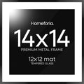 Homeforia 14x14 Picture Frame Black, High End Metal 14 x 14 Square Poster Frames with Mat 12 x 12 Photo, 14x14 Black Frame Matted to 12x12 Print, 14by14 Thin Frames, Tempered Glass, Wall Kit, Set of 1
