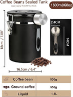 Coffee Canister Airtight Storage Container Stainless Steel Coffee Jar with Scoop,Date Tracker CO2 Release Valve for Dry Food Beans Ground Tea Flour Cereal and Sugar