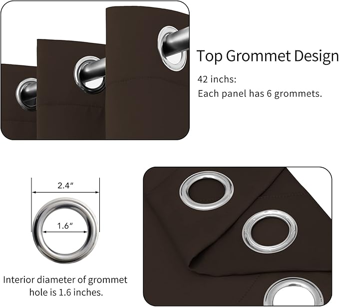 Easy-Going Blackout Curtains for Bedroom, Solid Thermal Insulated Grommet and Noise Reduction Window Drapes, Room Darkening Curtains for Living Room, 2 Panels(42x63 in, Dark Brown)