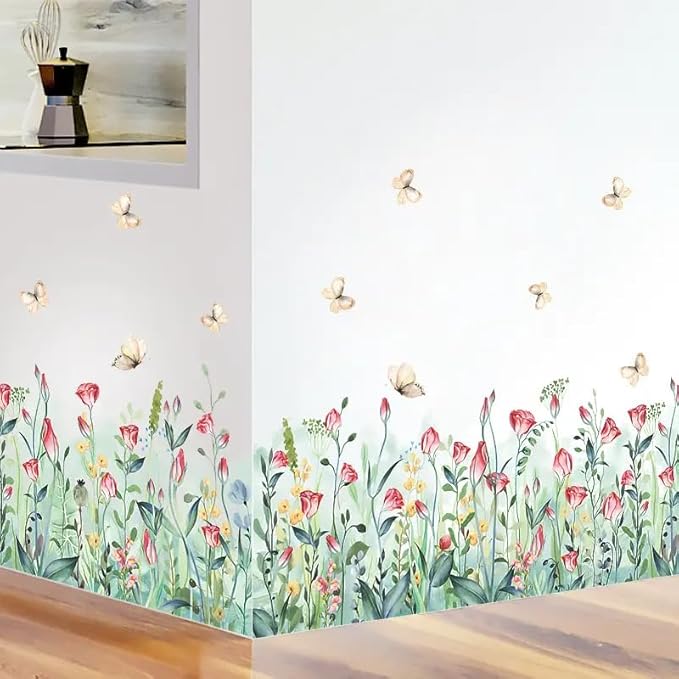 Set of 28x20 Inch Size Hello Spring Summer Window Cling Sticker Tulip, Flower and Butterfly Window Stickers, Spring and Summer Decor, Home, Shop, Party Window Glass Display Stickers (Floral)