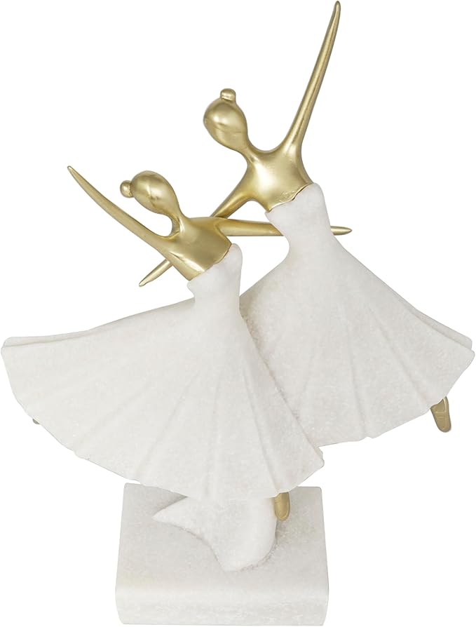 Deco 79 Polystone Dancer Decorative Sculpture Ballet Home Decor Statue with Gold Accents, Accent Figurine 9" x 4" x 13", Cream