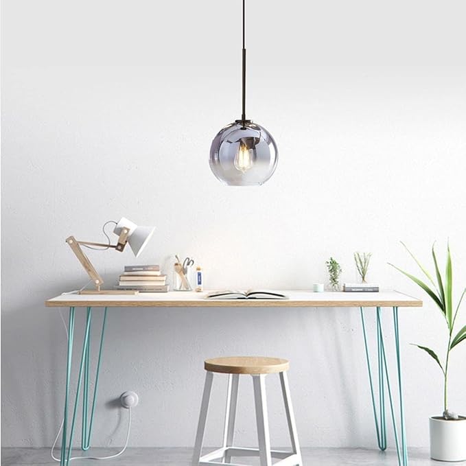 KCO Lighting Mercury Glass Pendant Light Fixtures Mid Century Modern Silver Kitchen Island Pendant Lights Ceiling Hanging Black Large Globe Pendant Light for Living Room Dining Room