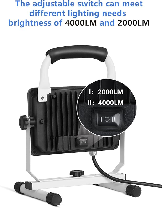 UFOND 4000 Lumen LED Work Light with Stand,40W Waterproof Portable Flood Lights, Worklight Brightness Angle Adjustable, with Switch Power Cord, Suitable for Construction Sites, Garage Workshop