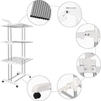 Bigzzia Clothes Drying Rack, Folding Stainless Steel Drying Rack Clothing Indoor Outdoor, Space-Saving, 4 Tier Laundry Drying Rack with Two Side Wings -Grey White