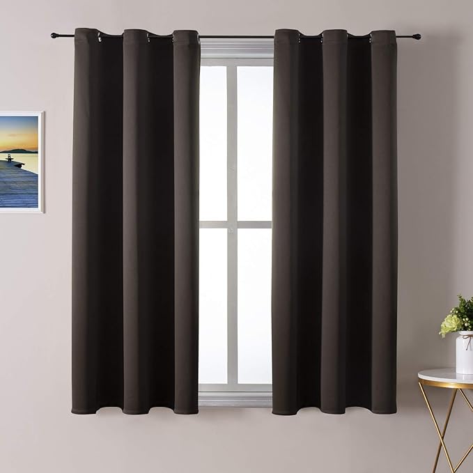 ChrisDowa Small Window Curtains 50 inches Long for Bedroom - Grommet Short Thermal Insulated Room Darkening Curtains for Kitchen (2 Panels, Brown, 29 x 50 Inch)