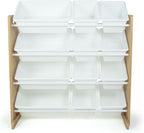 Humble Crew Kids Toy Storage Organizer with 12 Plastic Bins, Natural Wood/White – Removable Bins for Playroom, Bedroom, Toddler Furniture for Boys and Girls Ages