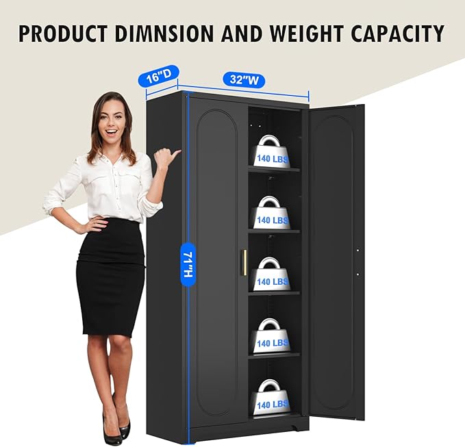 71" Tall Kitchen Pantry Cabinet, Pantry Storage Cabinet with Doors and Shelves, Metal Food Pantry Cabinets with Handles, Black Freestanding Cupboard for Living&Dining Room-Assemble Required