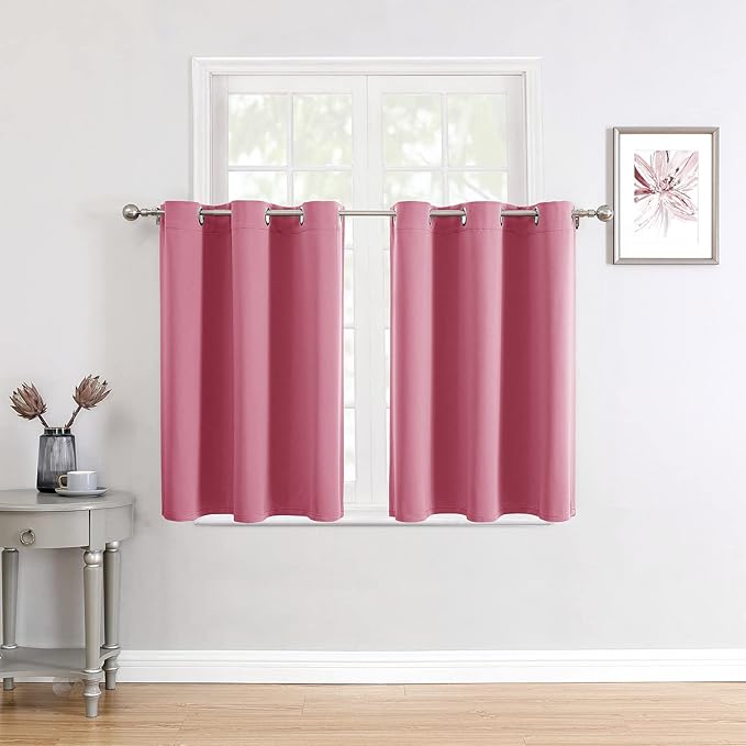 ChrisDowa Small Window Curtains for Kitchen and Bedroom - Grommet Short Thermal Insulated Room Darkening Curtains (2 Panels, Pink, 52 x 36 Inch)
