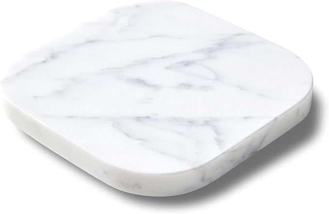 𝐋𝐮𝐱𝐮𝐫𝐲 𝐈𝐭𝐚𝐥𝐢𝐚𝐧 100% Marble Tile Coasters – Set of 4 – Square Modern Bar Coasters for Drinks, Coffee –Stone Holder for Home Décor, Housewarming Gifts (Carrara White)