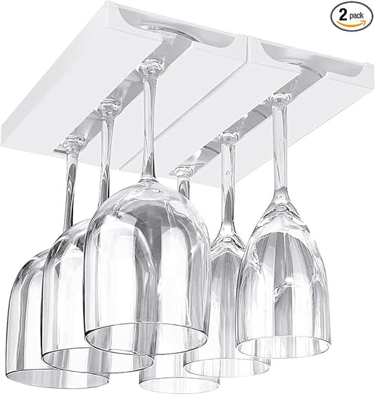 2 Pcs Wine Glass Holder Under Shelf or Cabinet Punch-free,Stemware Rack Glassware Drying Storage Hanger for Kitchen,Bar and Restaurant (White)