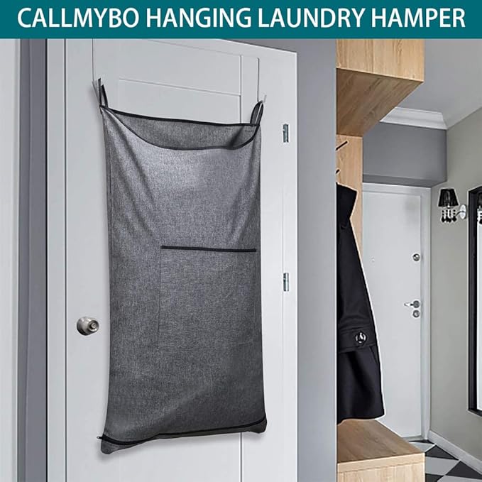 XL Hanging Hamper, Over The Door Hamper with Free Hanging Hooks, Space Saving Over Door Laundry Bag and Laundry Basket for Storage, 2 Pack, (36x22Inch Pop Heather Grey)