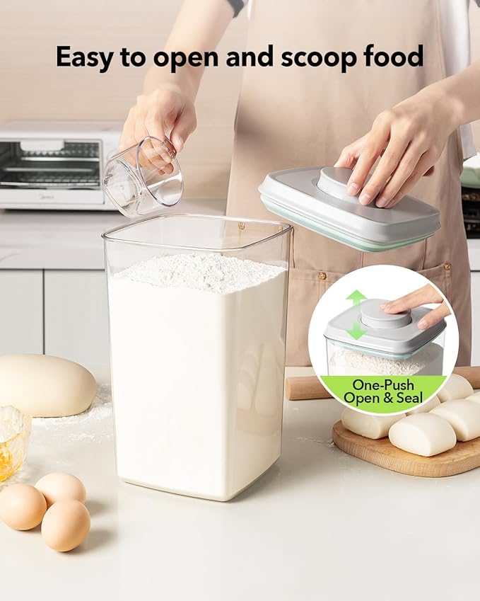 Ankou Airtight Food Storage Container with Pop Lid & 130ml Scoop, 4L/4.2qt *4 BPA-Free Cereal, Rice, Flour, Pasta & Snack Container, Stackable & Durable,Kitchen Pantry Organizer