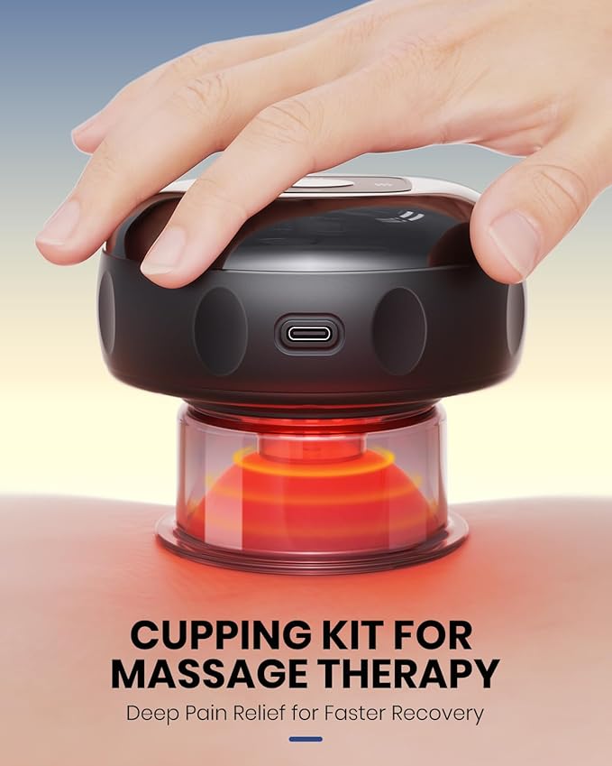 4 Pack 5-in-1 Electric Cupping Kit for Massage Therapy with Red Light Therapy - 24 Levels of Adjustable Suction & Heat, Portable Cupping Therapy Set for Back Pain Relief & Neck Muscle Soreness
