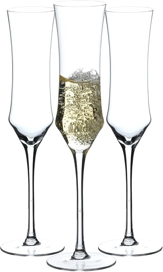 Hand Blown Crystal Champagne Flutes, Sparkling Champagne Glasses Set of 3 – 7 Ounce