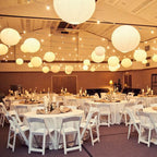 Paper Lanterns Decorative, White Hanging Round Chinese Lanterns with Lights for Wedding Anniversary Birthday Party 12 LED Light Pack of 12
