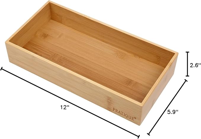 Bamboo Drawer Organizer - Kitchen Utensil Organizer Silverware Tray Cutlery Holder，Office Desk Supplies and Accessories (12x5.9x2.6 inch)