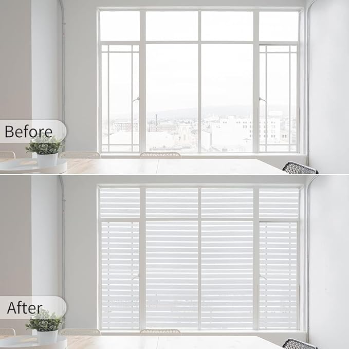 Window Privacy Film with Installation Tools, Stripe Window Film, Static Cling, Anti UV, Heat Control, Ideal for Home Shower Office Glass Door (Stripes Pattern, 29.6X157.4Inch)