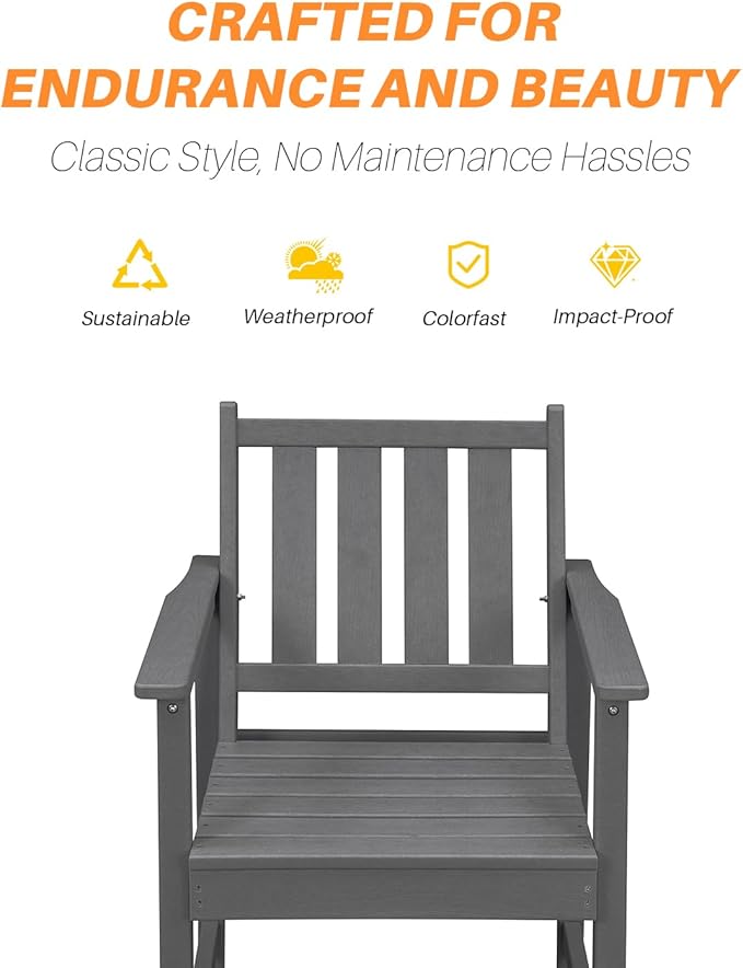 HDPE Patio Dining Set, 5-Piece Outdoor Table and Chairs with Umbrella Hole, Modern Outdoor Dining Set for 4, HDPE Outdoor Patio Furniture Dining Sets for Deck, Poolside, Porch, Smoke Gray