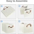 Closet Storage Bins, Fabric Closet Organizers and Storage Basket for Shelves, Collapsible Shelf Baskets for Organizing Shelves, Bedroom Clothes Basket, Beige, 3 Pack