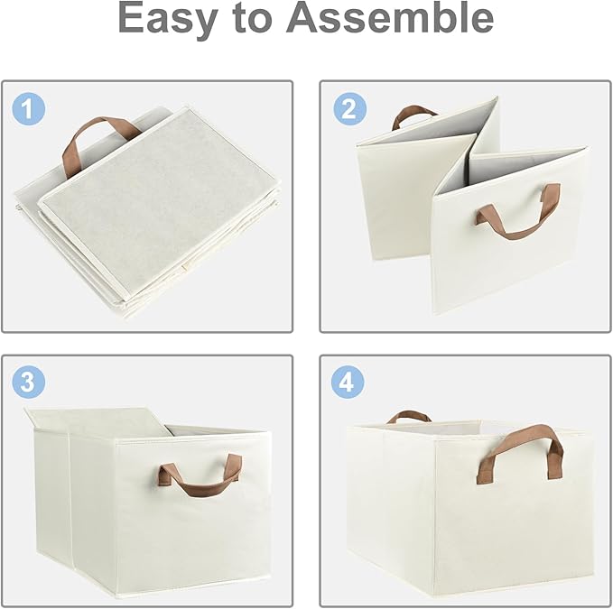 Closet Storage Bins, Fabric Closet Organizers and Storage Basket for Shelves, Collapsible Shelf Baskets for Organizing Shelves, Bedroom Clothes Basket, Beige, 3 Pack