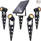 4-Spotlight Mini 50X Solar-Powered LED Spotlight (Warm White LED), Black Finish, Outdoor Garden Yard Landscape Downlight